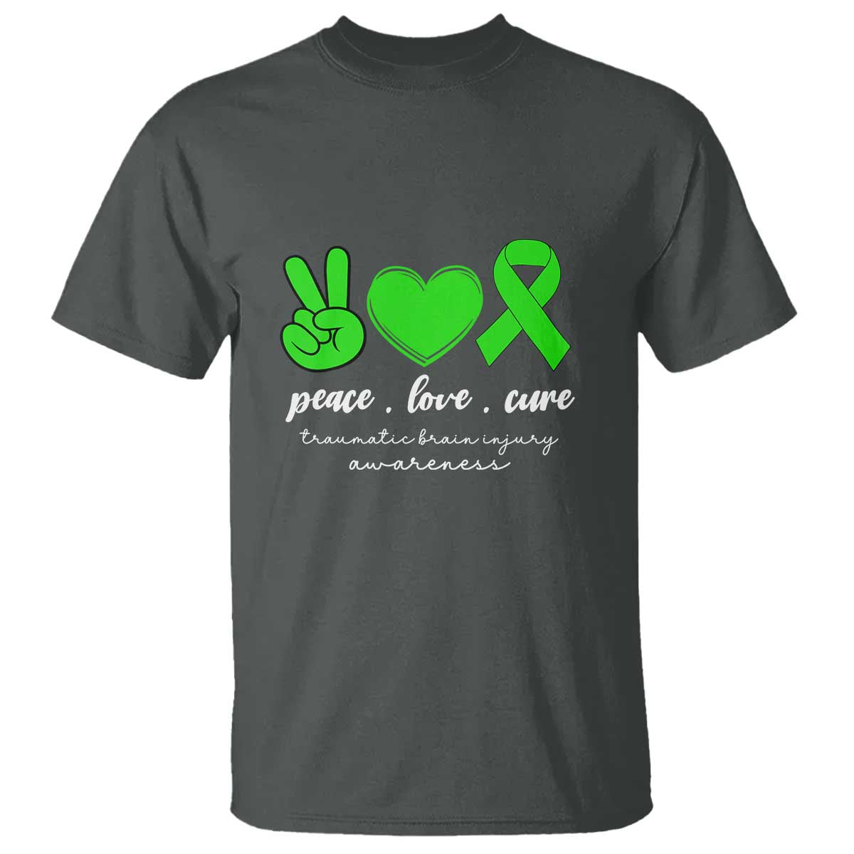 Traumatic Brain Injury Support T Shirt Peace Love Cure TBI Warrior