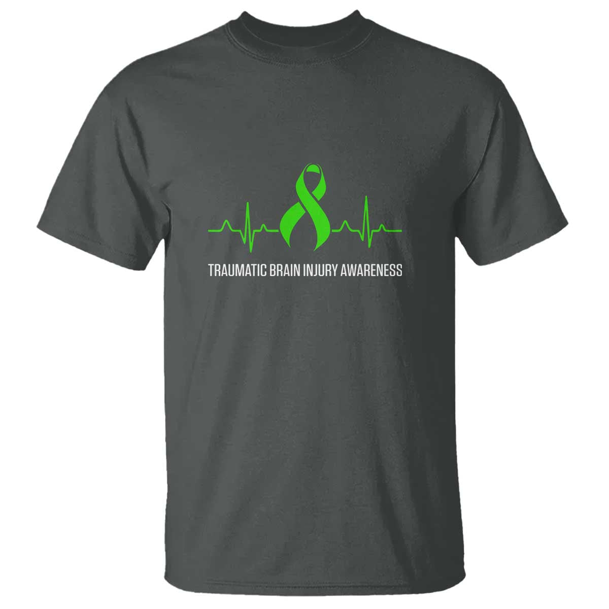 Traumatic Brain Injury Support T Shirt TBI Warrior Heartbeat Green Ribbon