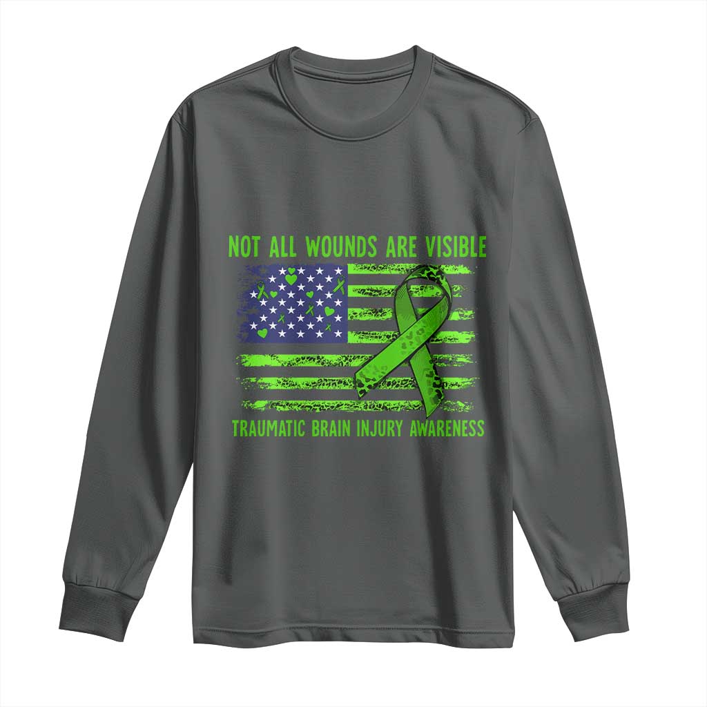 Traumatic Brain Injury Support Long Sleeve Shirt Not All Wounds Are Visible TBI Warrior American Flag