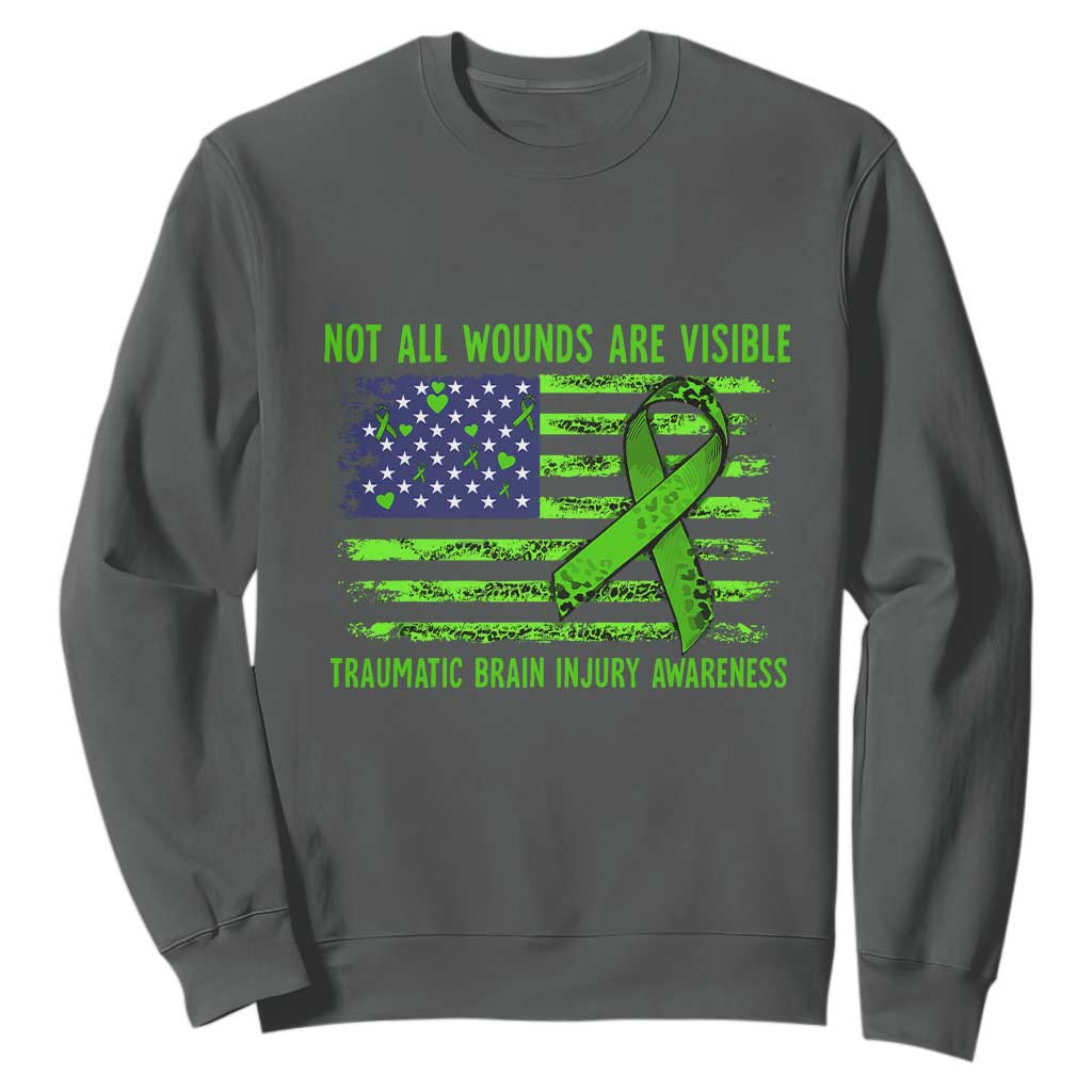 Traumatic Brain Injury Support Sweatshirt Not All Wounds Are Visible TBI Warrior American Flag