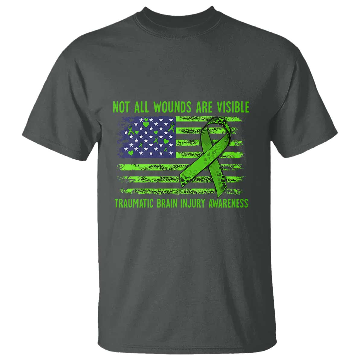 Traumatic Brain Injury Support T Shirt Not All Wounds Are Visible TBI Warrior American Flag