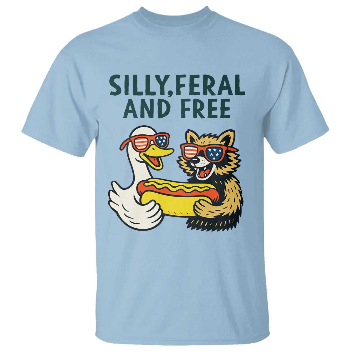 silly-feral-and-free-t-shirt-funny-goose-and-raccoon-4th-of-july-patriotic