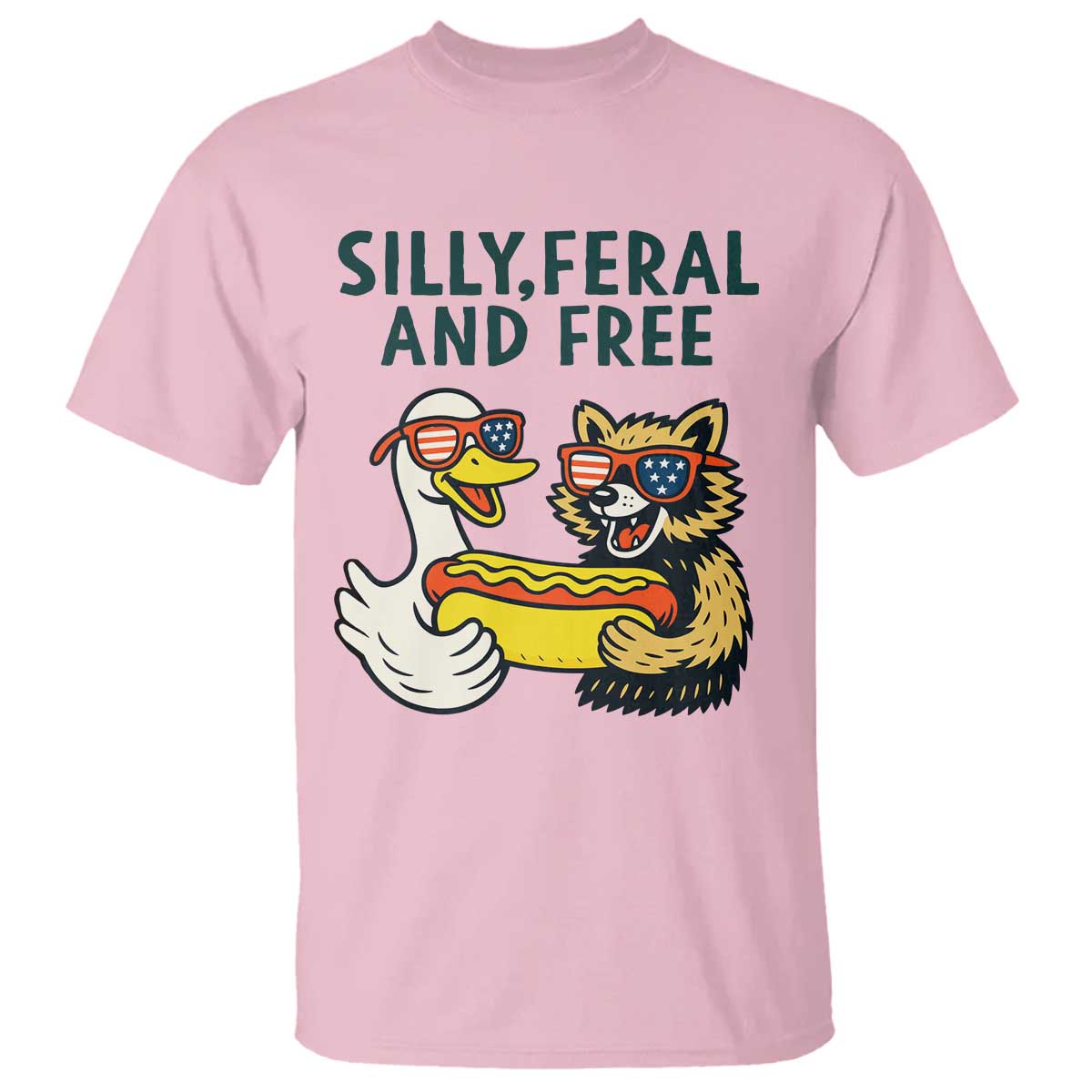 silly-feral-and-free-t-shirt-funny-goose-and-raccoon-4th-of-july-patriotic