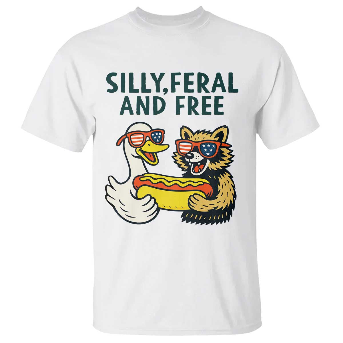 silly-feral-and-free-t-shirt-funny-goose-and-raccoon-4th-of-july-patriotic