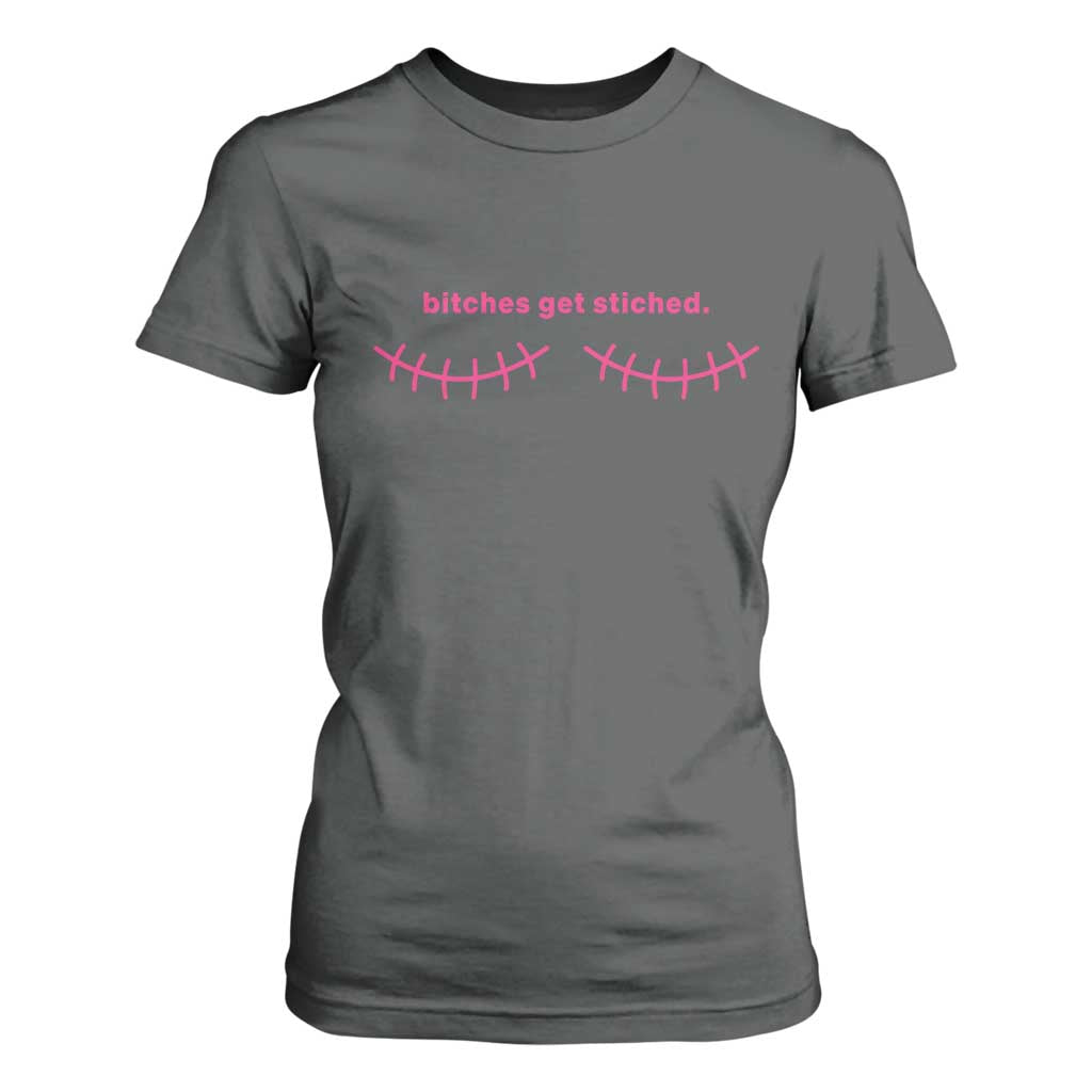 Funny Mastectomy Reconstruction Surgery T Shirt For Women Bitches Get Stitches Breast Cancer Support