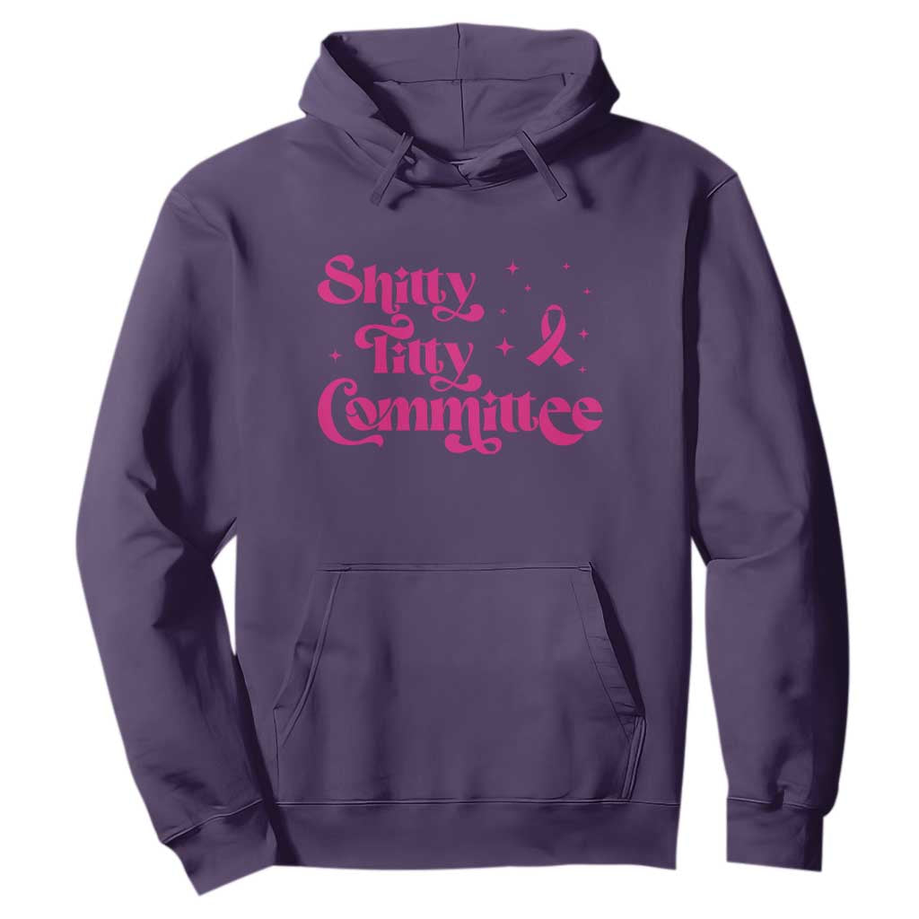 Shitty Titty Committee Retro Pink Ribbon Hoodie Funny Breast Cancer Support Mastectomy Survivor