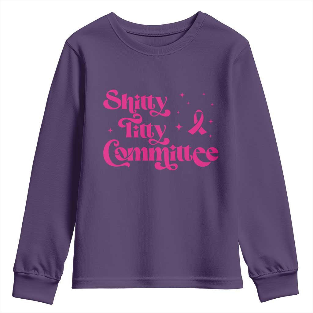 Shitty Titty Committee Retro Pink Ribbon Youth Sweatshirt Funny Breast Cancer Support Mastectomy Survivor