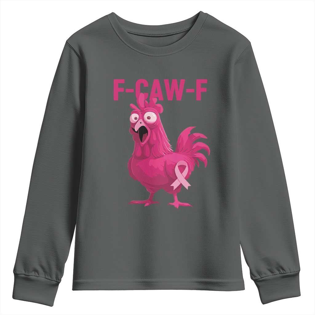 Fcawf Pink Chicken Ribbon Funny Breast Cancer Support Youth Sweatshirt Sarcastic Survivor Humor