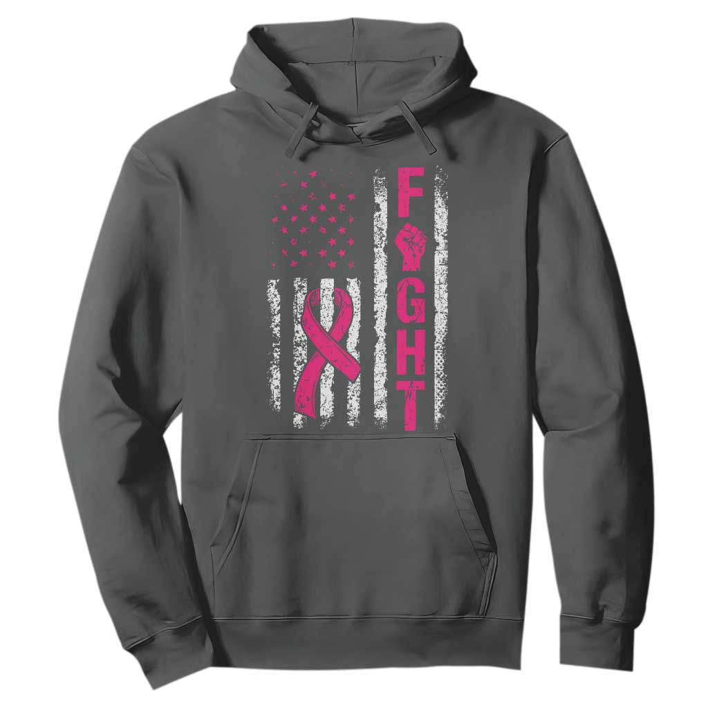 Fight Breast Cancer Support Pink Ribbon American Flag Graphic Hoodie