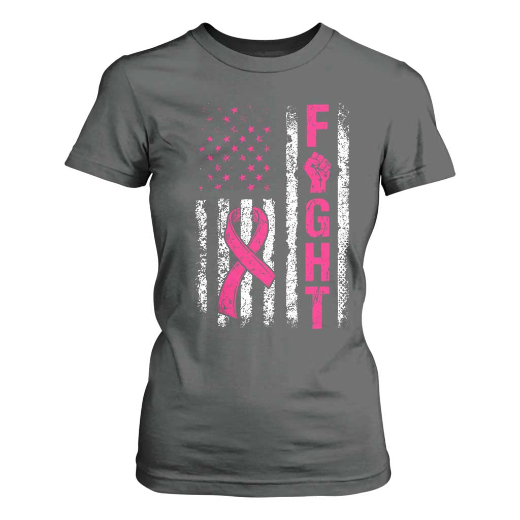Fight Breast Cancer Support Pink Ribbon American Flag Graphic T Shirt For Women