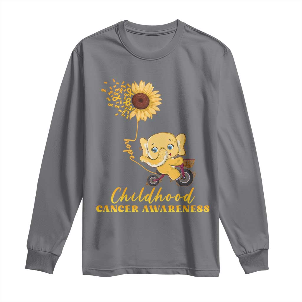 Childhood Cancer Warrior Support Long Sleeve Shirt Elephant Sunflower Gold Ribbon