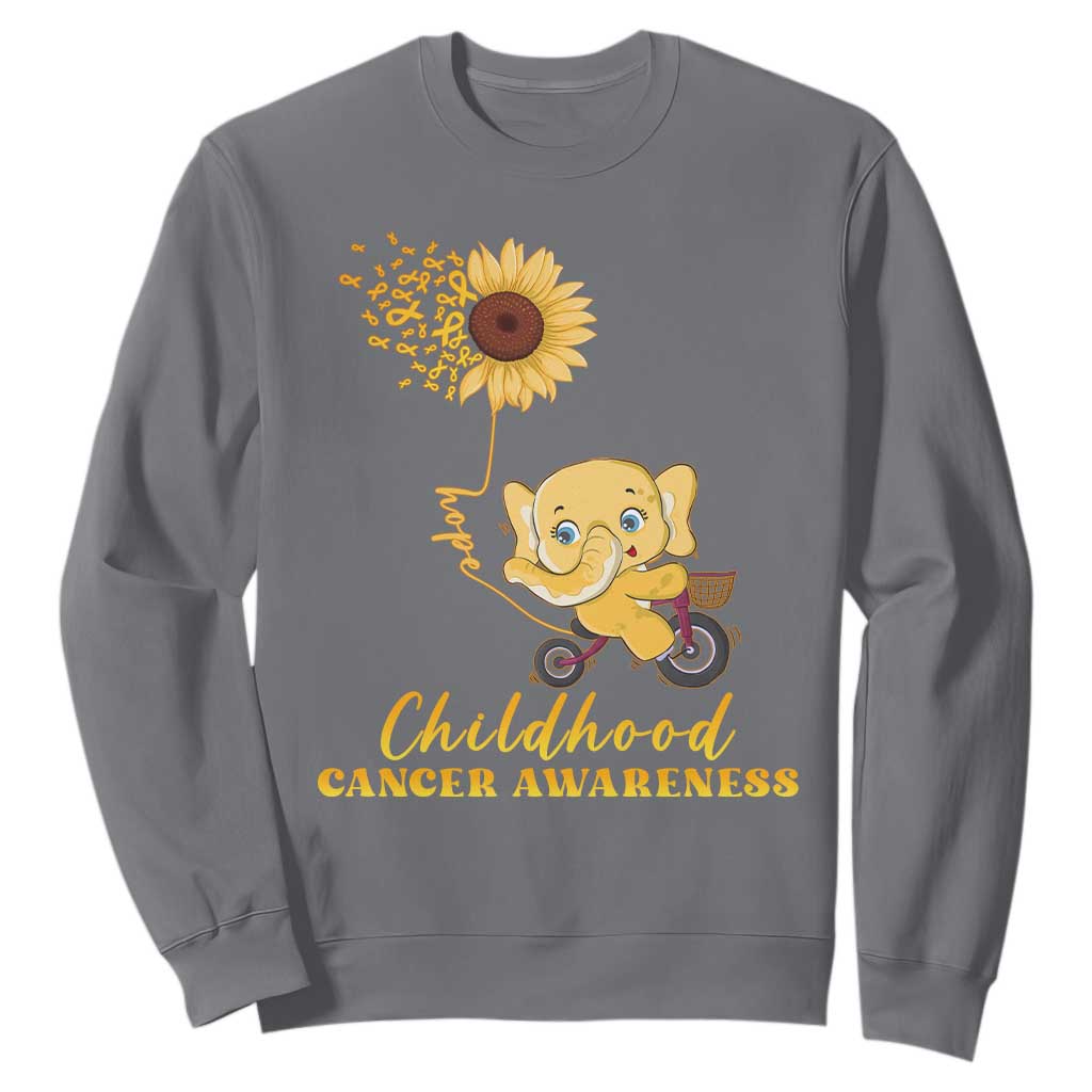 Childhood Cancer Warrior Support Sweatshirt Elephant Sunflower Gold Ribbon