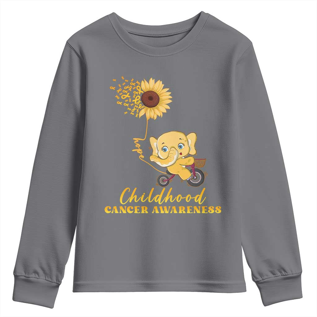 Childhood Cancer Warrior Support Youth Sweatshirt Elephant Sunflower Gold Ribbon