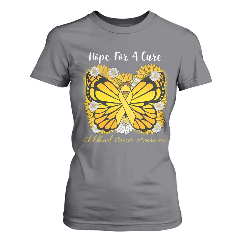 Childhood Cancer Warrior Support T Shirt For Women Hope For A Cure Butterfly Flower