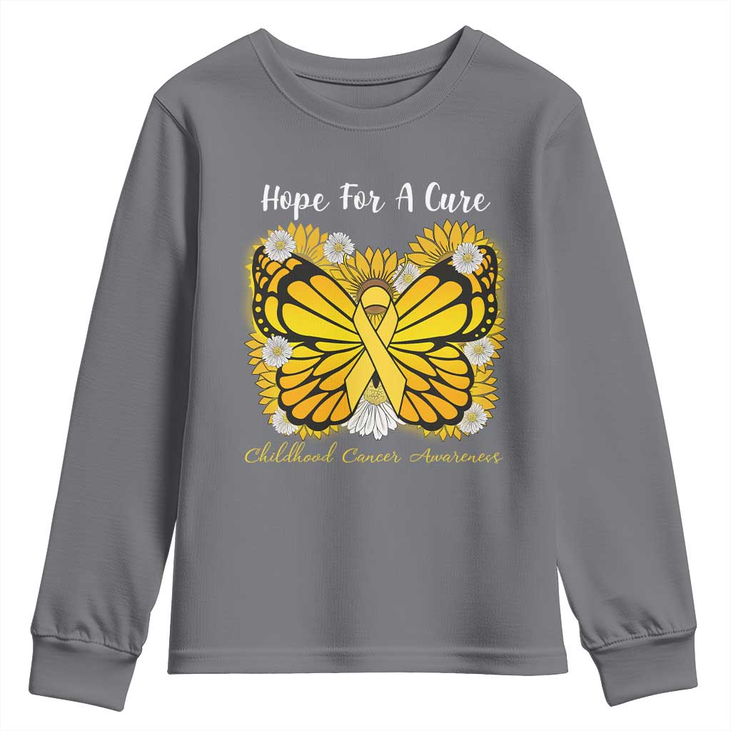 Childhood Cancer Warrior Support Youth Sweatshirt Hope For A Cure Butterfly Flower