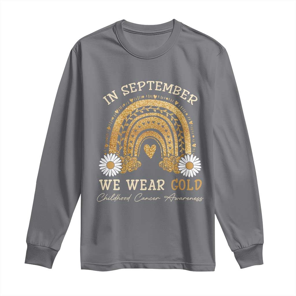 Childhood Cancer Warrior Support Long Sleeve Shirt In September We Wear Gold Rainbow
