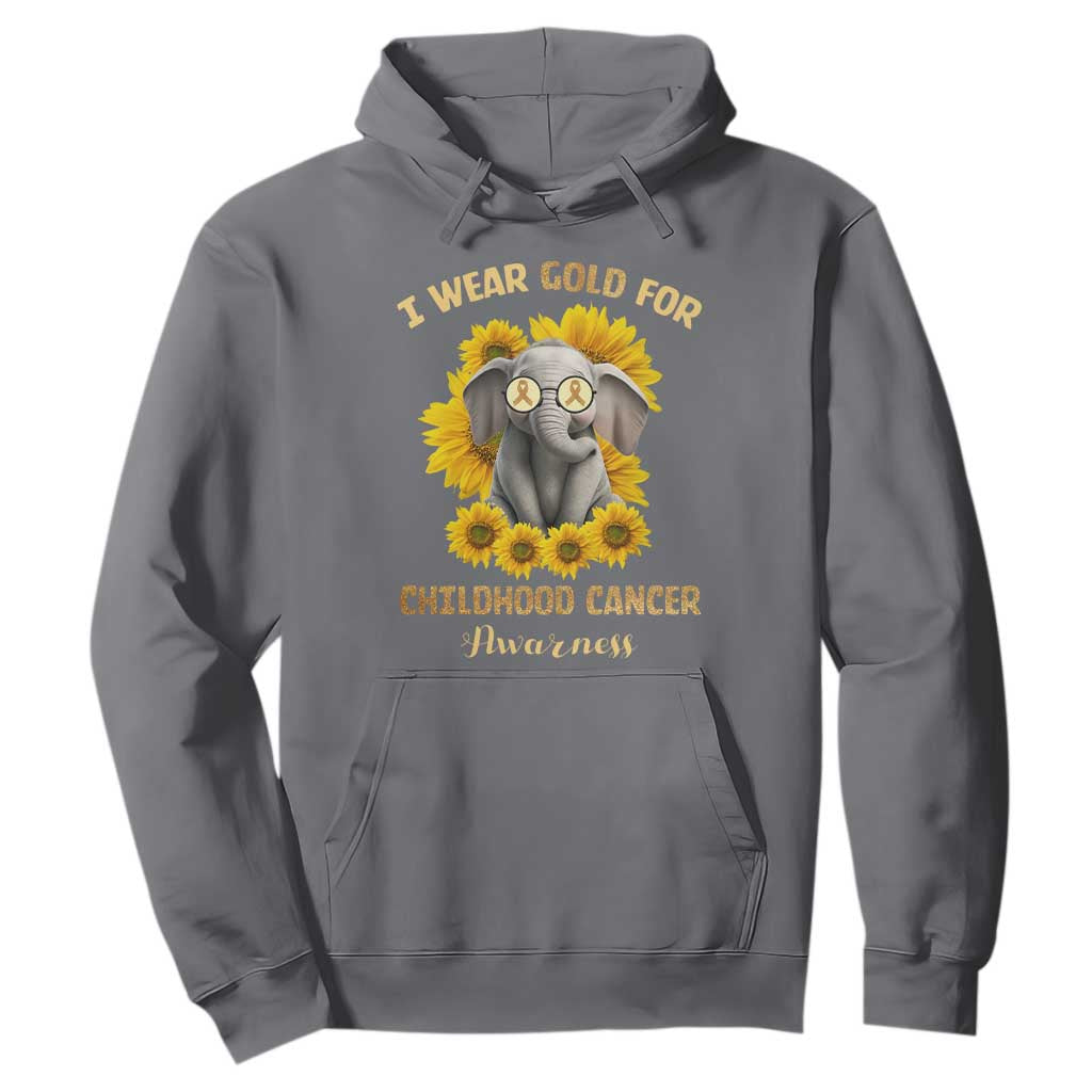 Childhood Cancer Warrior Support Hoodie Flowers Elephant I Wear Gold For