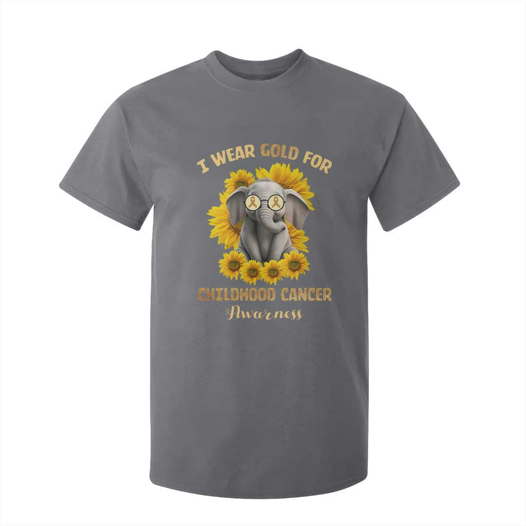 Childhood Cancer Warrior Support T Shirt For Kid Flowers Elephant I Wear Gold For