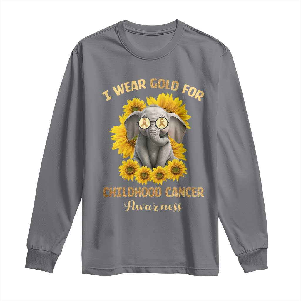 Childhood Cancer Warrior Support Long Sleeve Shirt Flowers Elephant I Wear Gold For