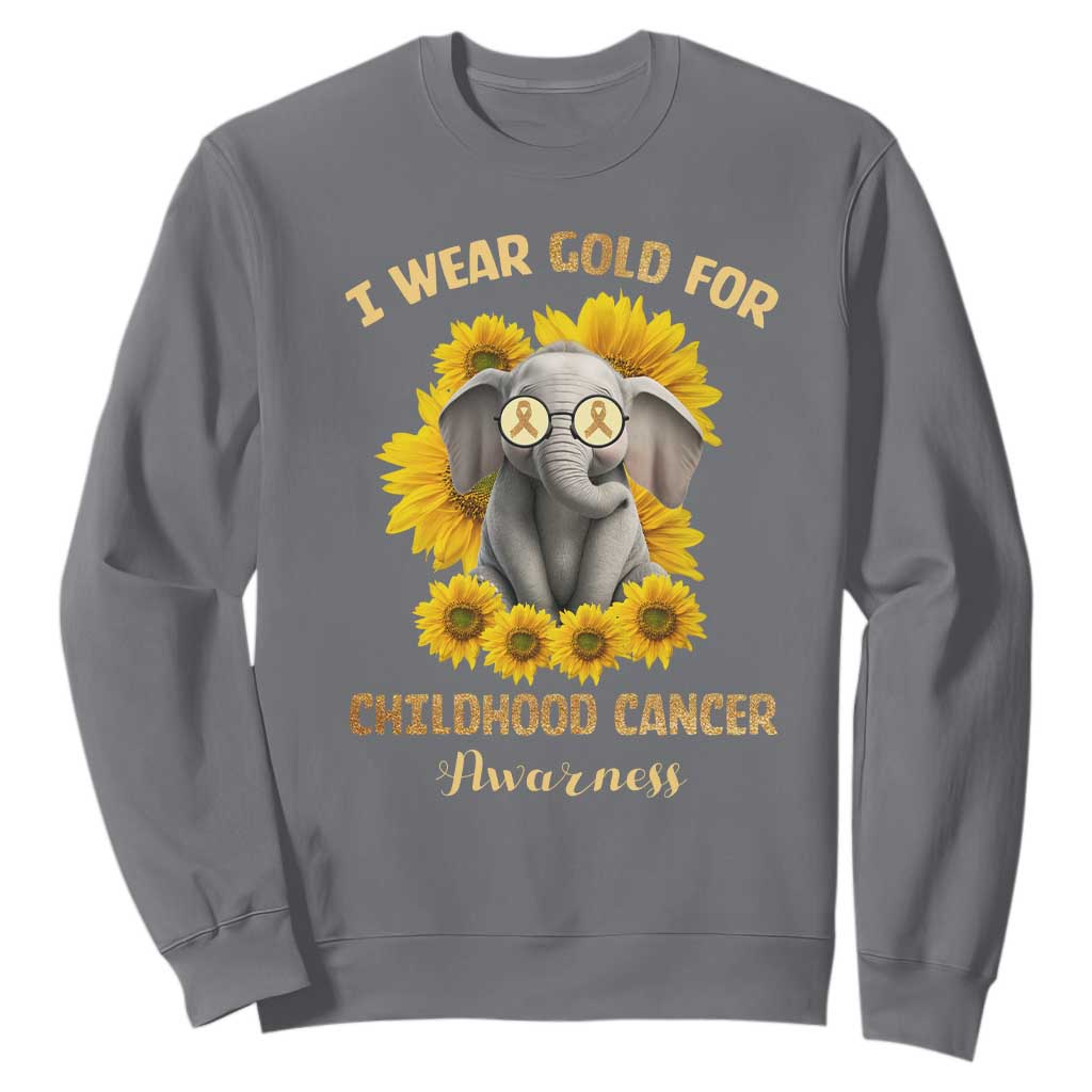 Childhood Cancer Warrior Support Sweatshirt Flowers Elephant I Wear Gold For