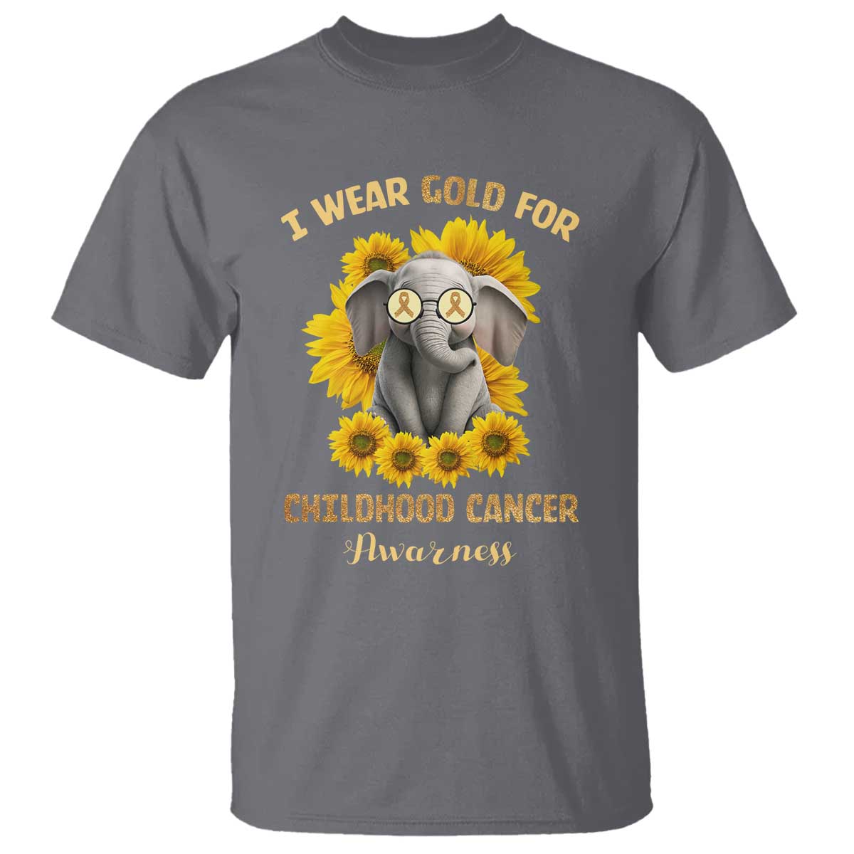 Childhood Cancer Warrior Support T Shirt Flowers Elephant I Wear Gold For