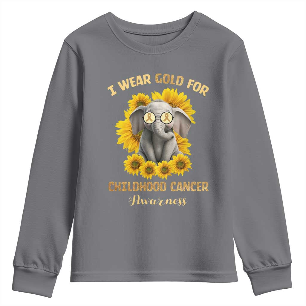Childhood Cancer Warrior Support Youth Sweatshirt Flowers Elephant I Wear Gold For