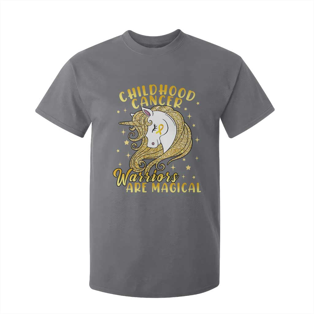 Childhood Cancer Warrior Support T Shirt For Kid Warriors Are Magical Unicorn Gold Ribbon