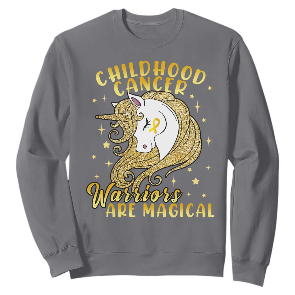 Childhood Cancer Warrior Support Sweatshirt Warriors Are Magical Unicorn Gold Ribbon