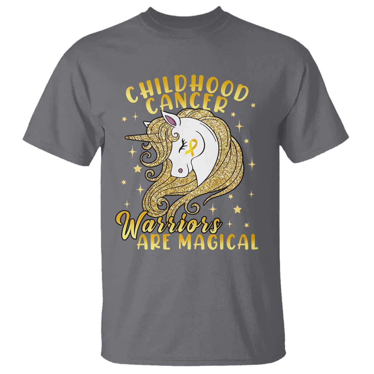 Childhood Cancer Warrior Support T Shirt Warriors Are Magical Unicorn Gold Ribbon