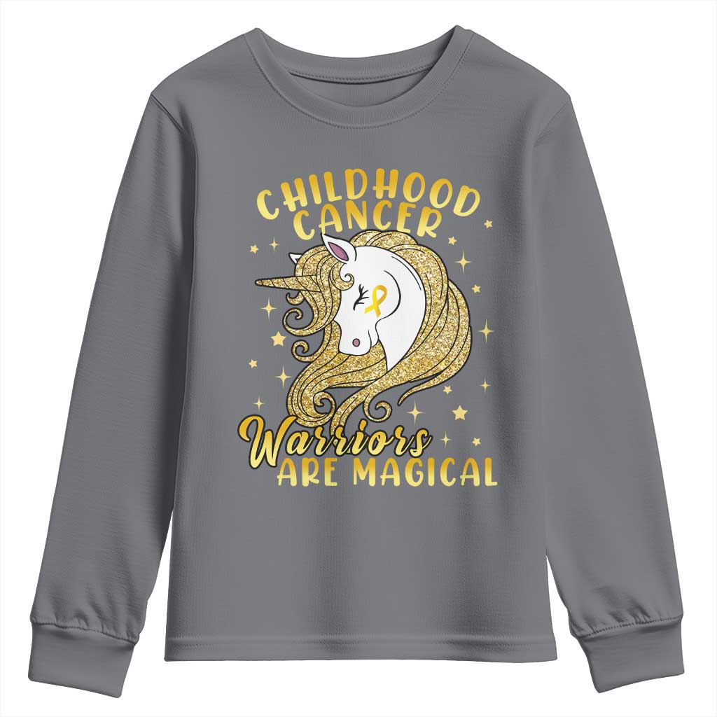Childhood Cancer Warrior Support Youth Sweatshirt Warriors Are Magical Unicorn Gold Ribbon