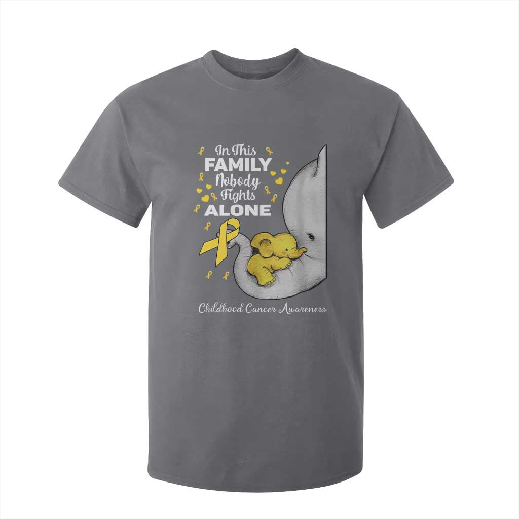 Childhood Cancer Warrior Support T Shirt For Kid In This Family Nobody Fights Alone Elephant