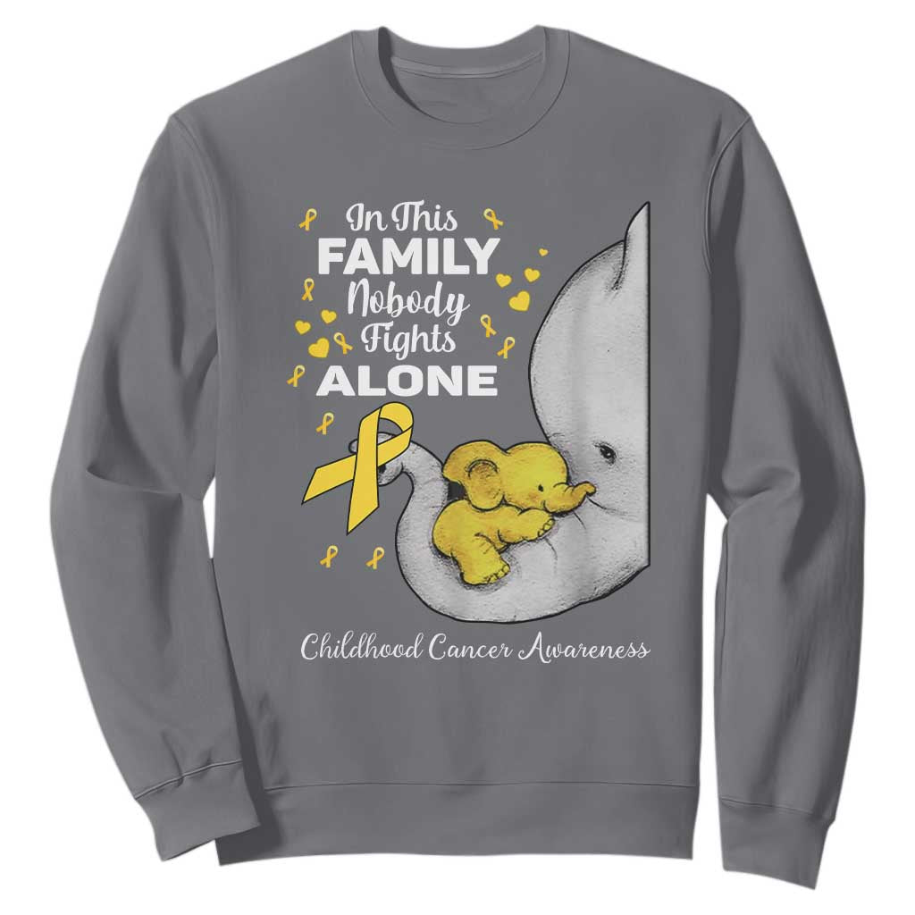 Childhood Cancer Warrior Support Sweatshirt In This Family Nobody Fights Alone Elephant