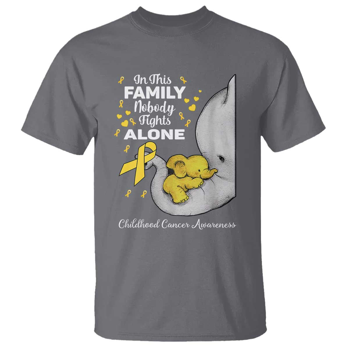 Childhood Cancer Warrior Support T Shirt In This Family Nobody Fights Alone Elephant