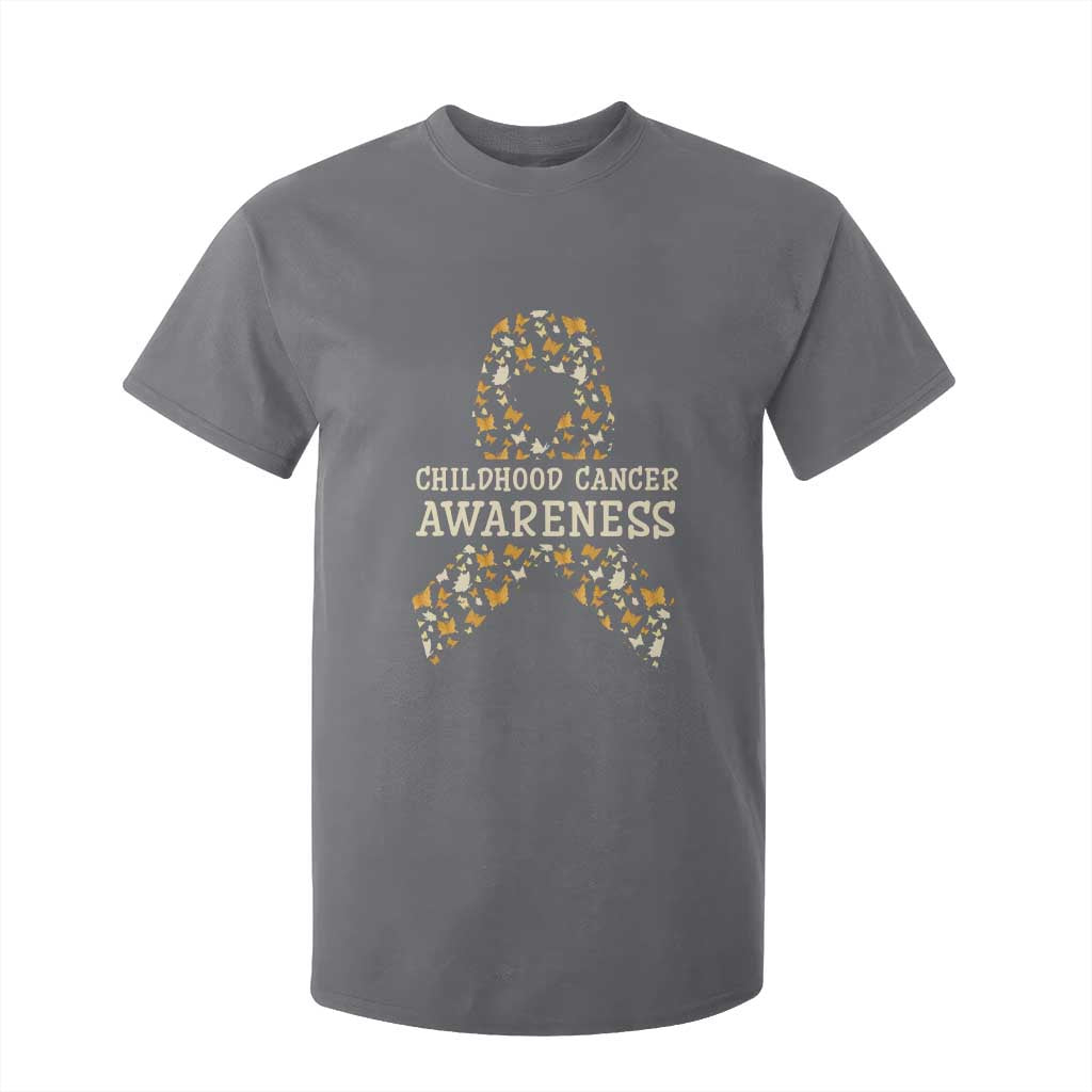 Childhood Cancer Warrior Support T Shirt For Kid Butterfly Gold Ribbon Support Raise