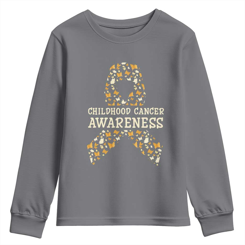 Childhood Cancer Warrior Support Youth Sweatshirt Butterfly Gold Ribbon Support Raise
