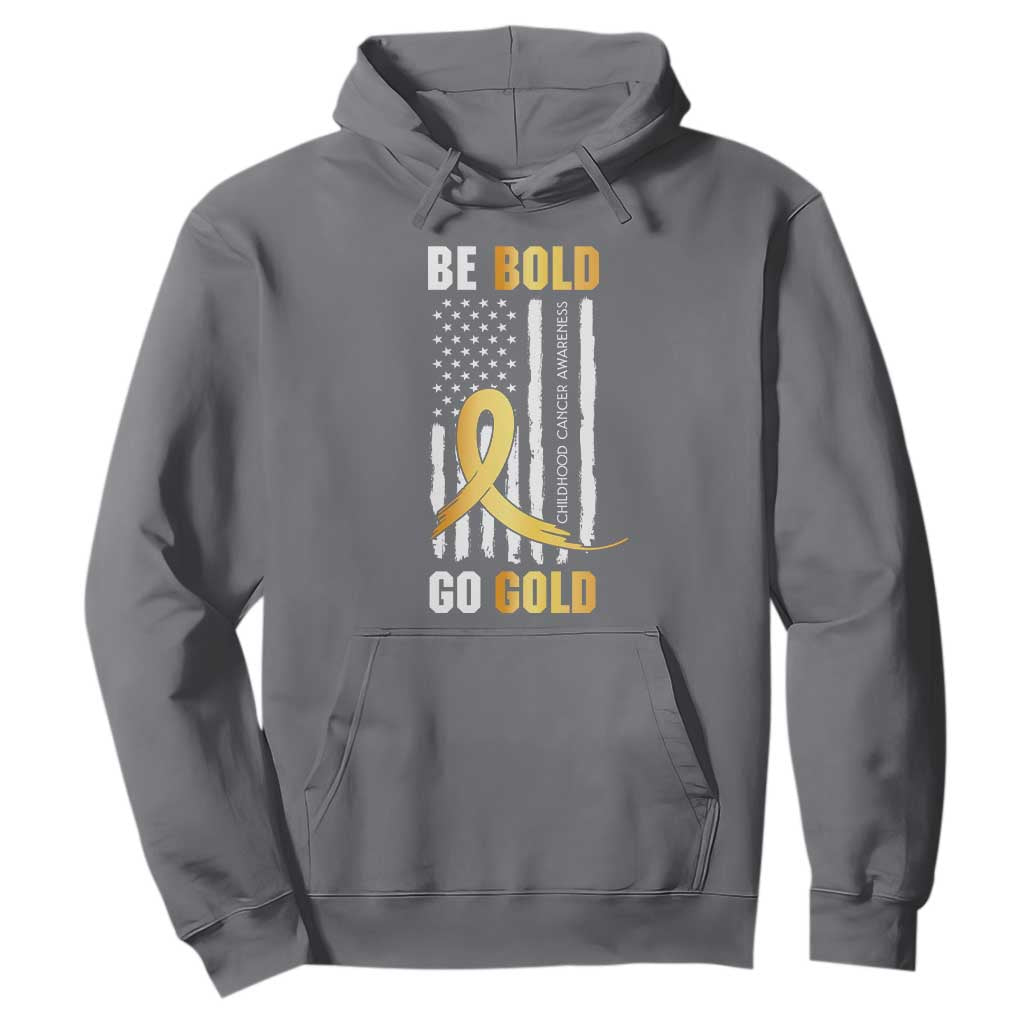 Childhood Cancer Warrior Support Hoodie Childhood Be Bold Go Gold US Flag