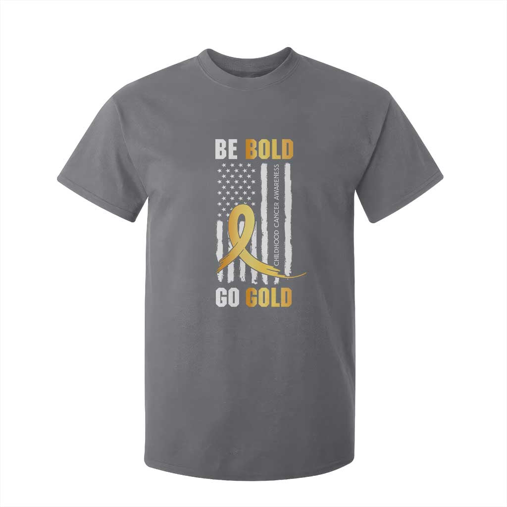 Childhood Cancer Warrior Support T Shirt For Kid Childhood Be Bold Go Gold US Flag