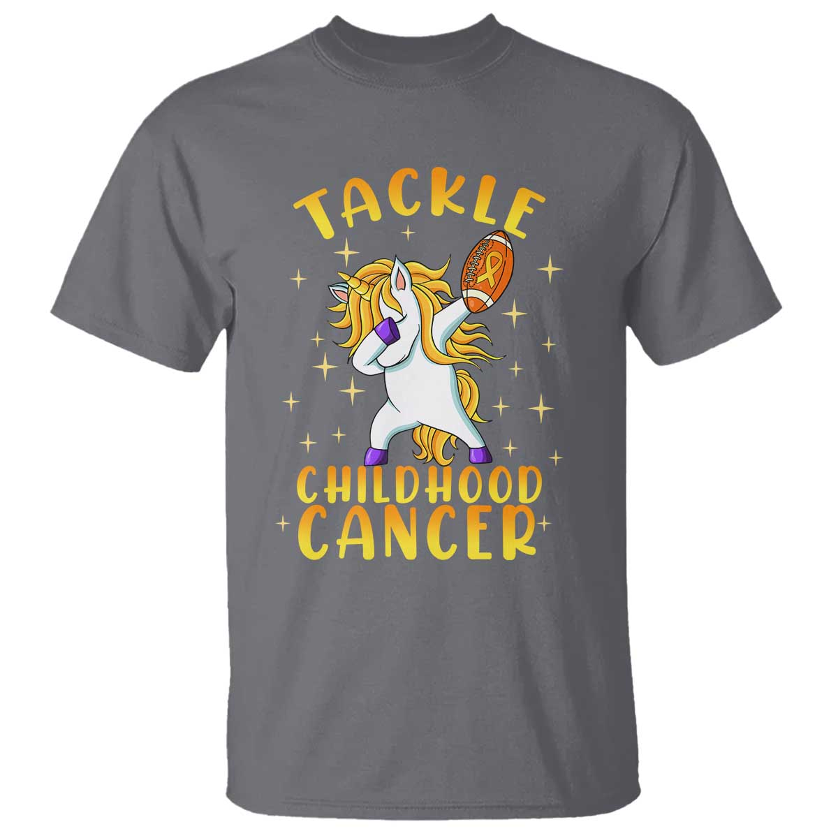 Childhood Cancer Warrior Support T Shirt Dabbing Unicorn Rugby Football Tackle