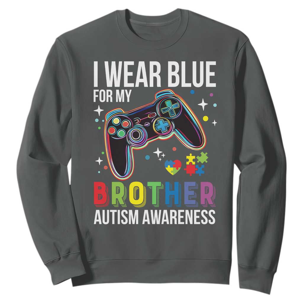 Autism Autistic Gamer Warrior Sweatshirt I Wear Blue for My Brother Video Game Family Support