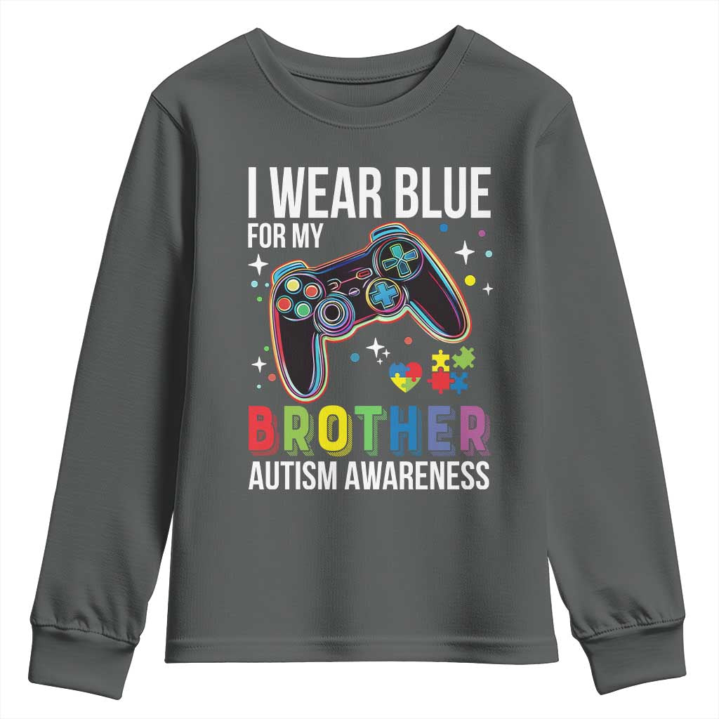 Autism Autistic Gamer Warrior Youth Sweatshirt I Wear Blue for My Brother Video Game Family Support