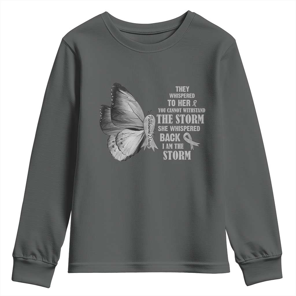 Parkinson's Support Squad Youth Sweatshirt She Whispered Back I Am The Storm