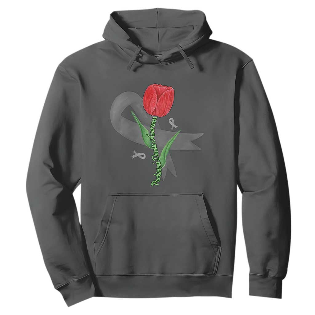 Parkinson's Support Hoodie Gray Ribbon Tulips Parkinsons Warrior