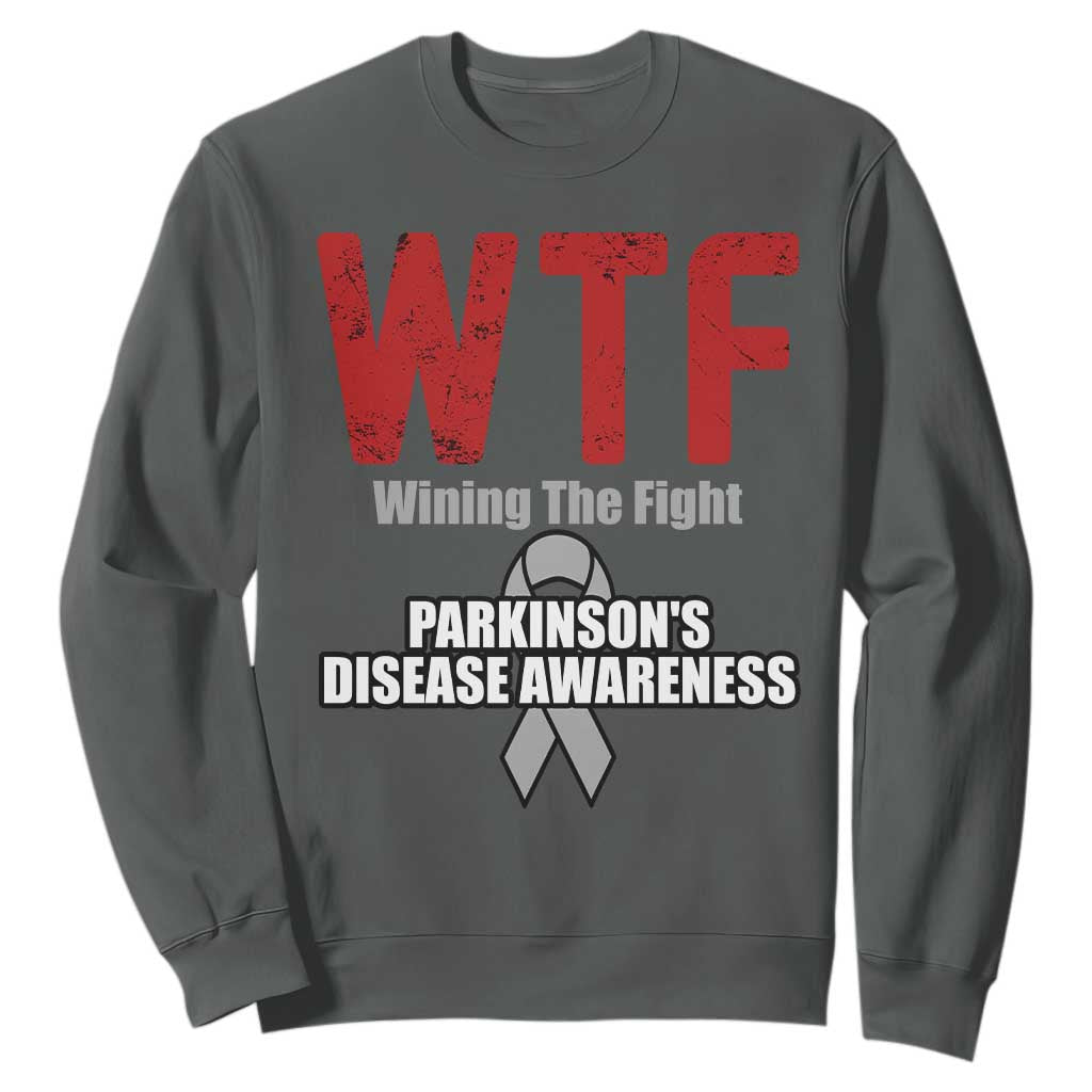 Parkinson's Support Sweatshirt WTF Winning The Fight Gray Ribbon Parkinsons Warriror
