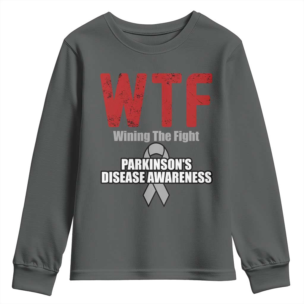 Parkinson's Support Youth Sweatshirt WTF Winning The Fight Gray Ribbon Parkinsons Warriror
