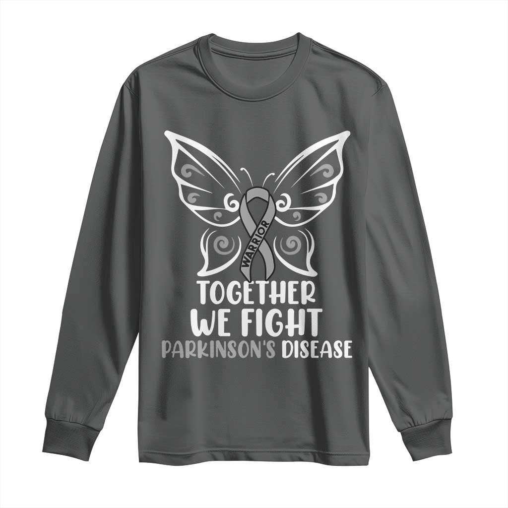 Parkinson's Support Squad Long Sleeve Shirt We Fight Together Gray Ribbon Butterfly