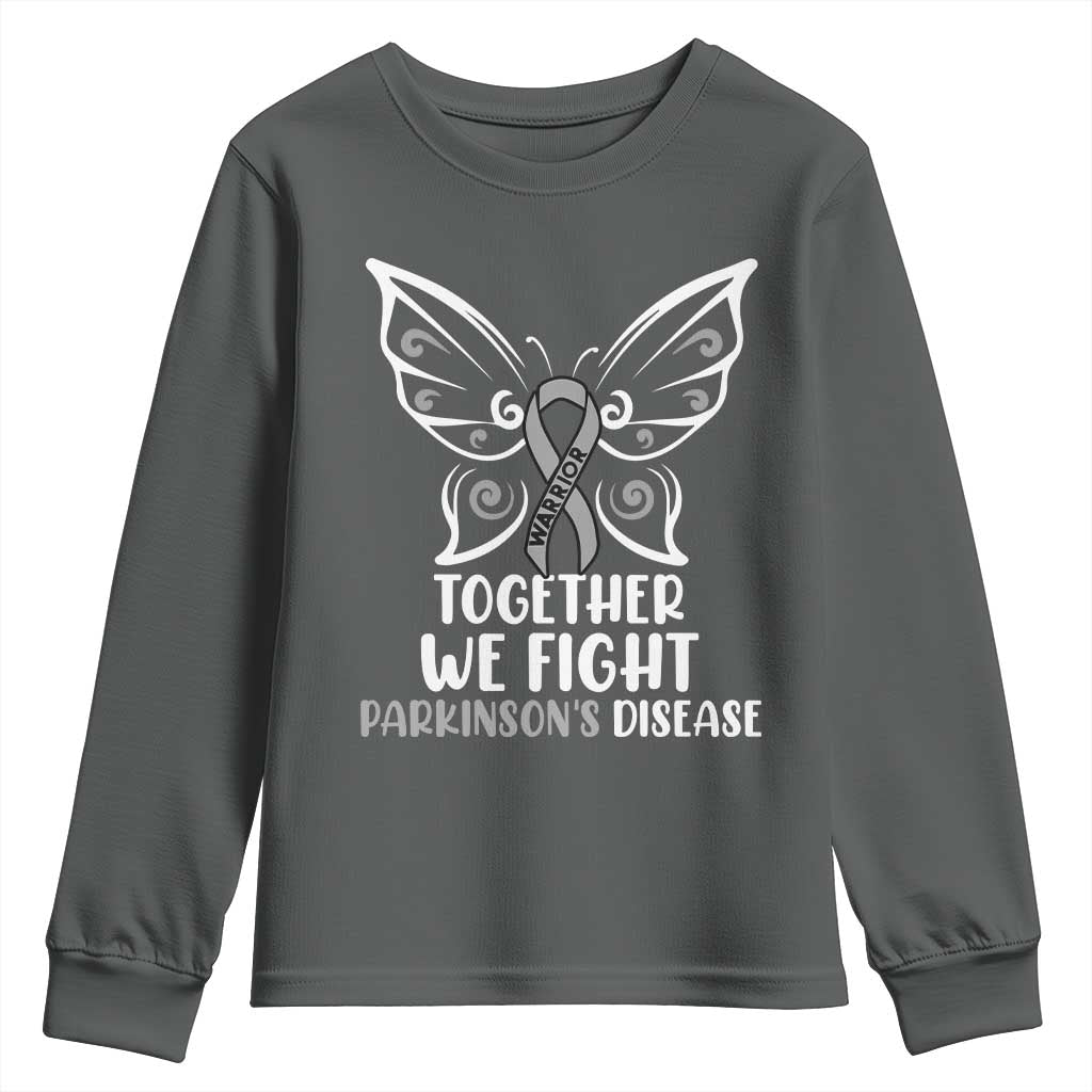 Parkinson's Support Squad Youth Sweatshirt We Fight Together Gray Ribbon Butterfly