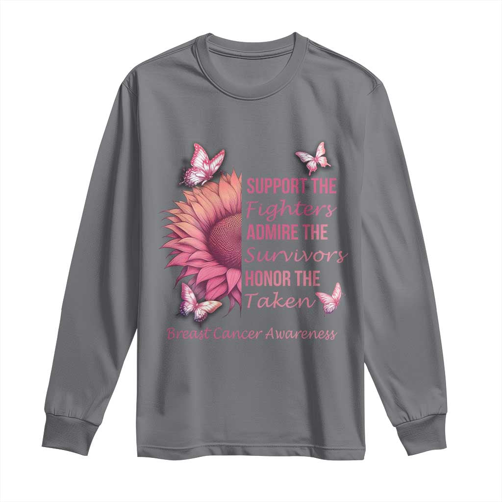 Breast Cancer Warrior Support Squad Long Sleeve Shirt Support Admire Honor Survivor Pink Sunflower