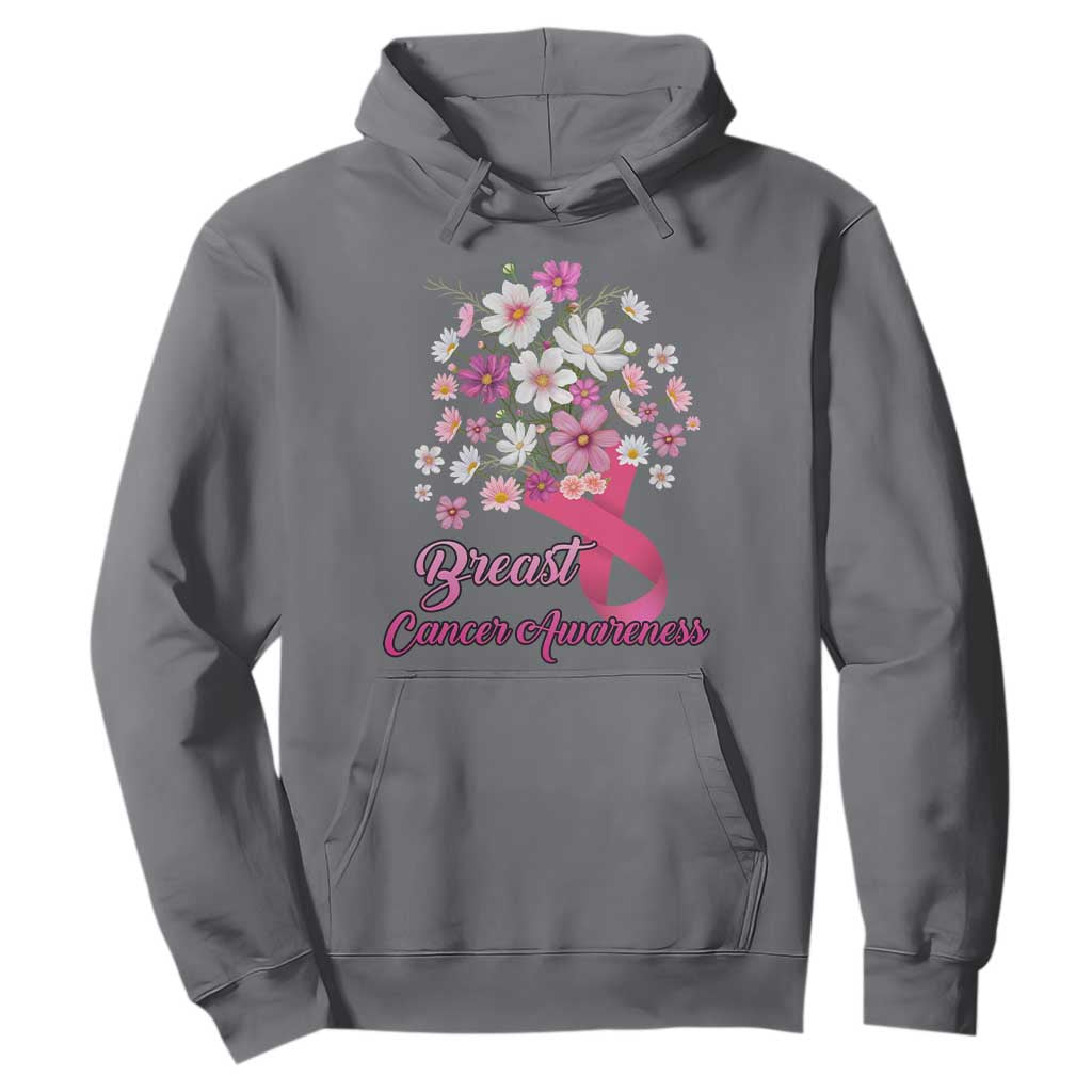 Breast Cancer Warrior Support Squad Hoodie Pink Ribbon Flower Bouquet
