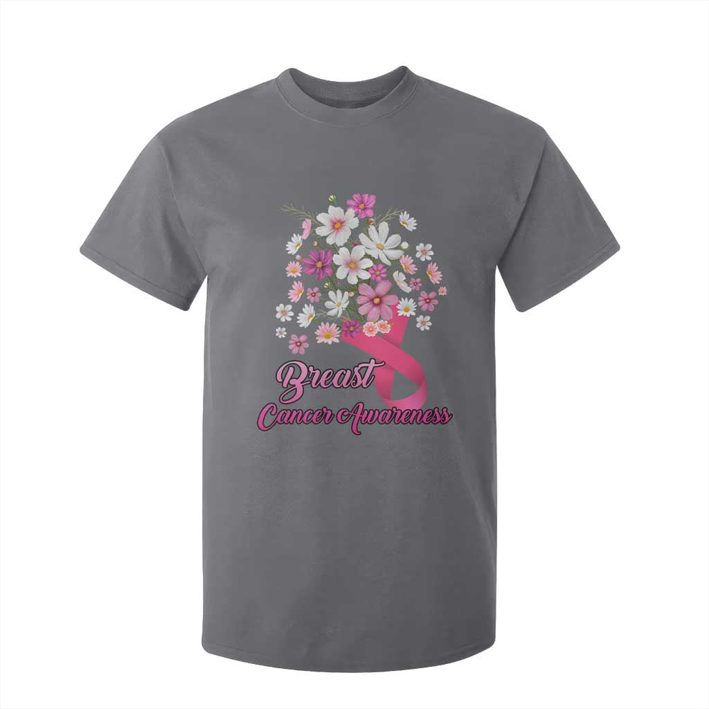 Breast Cancer Warrior Support Squad T Shirt For Kid Pink Ribbon Flower Bouquet