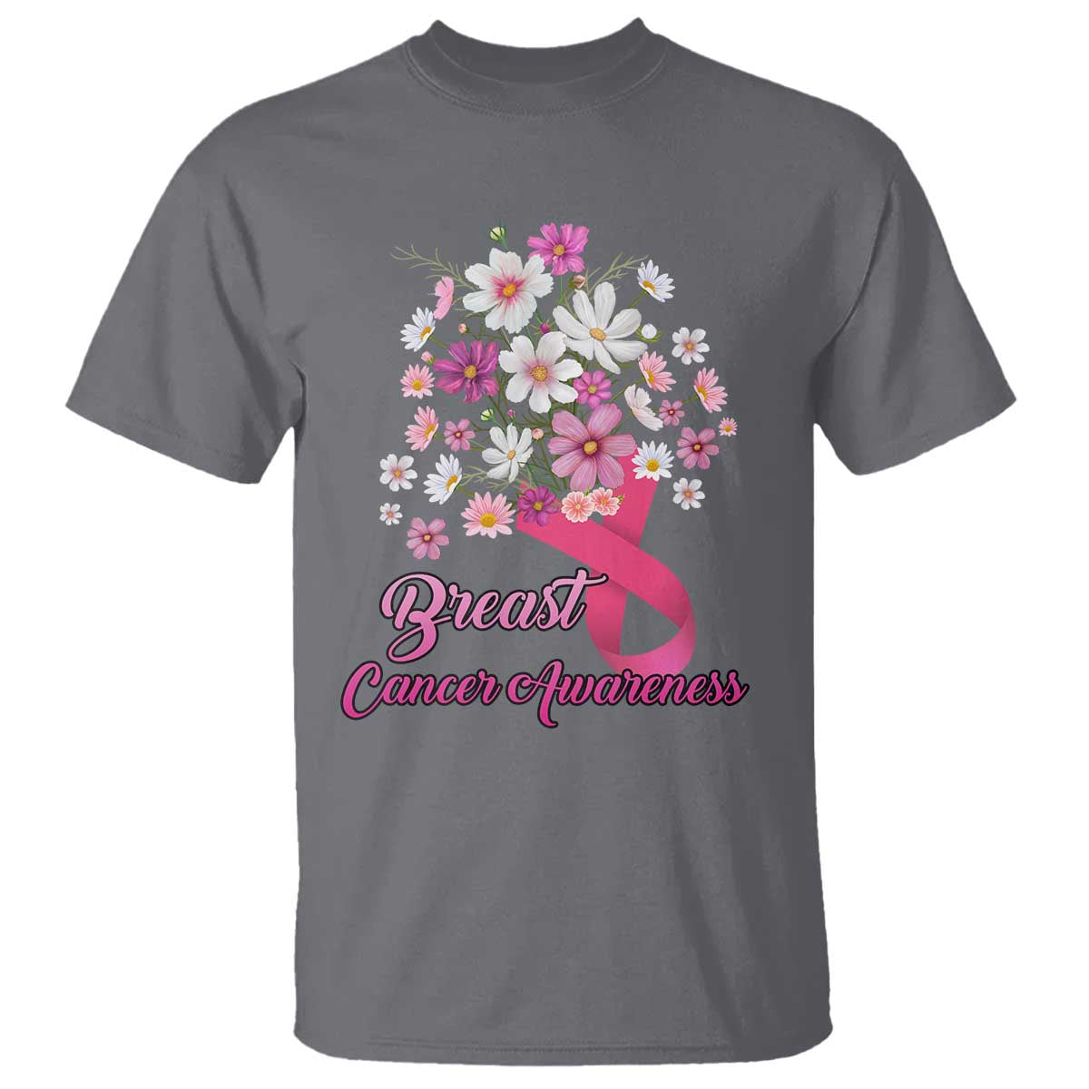 Breast Cancer Warrior Support Squad T Shirt Pink Ribbon Flower Bouquet